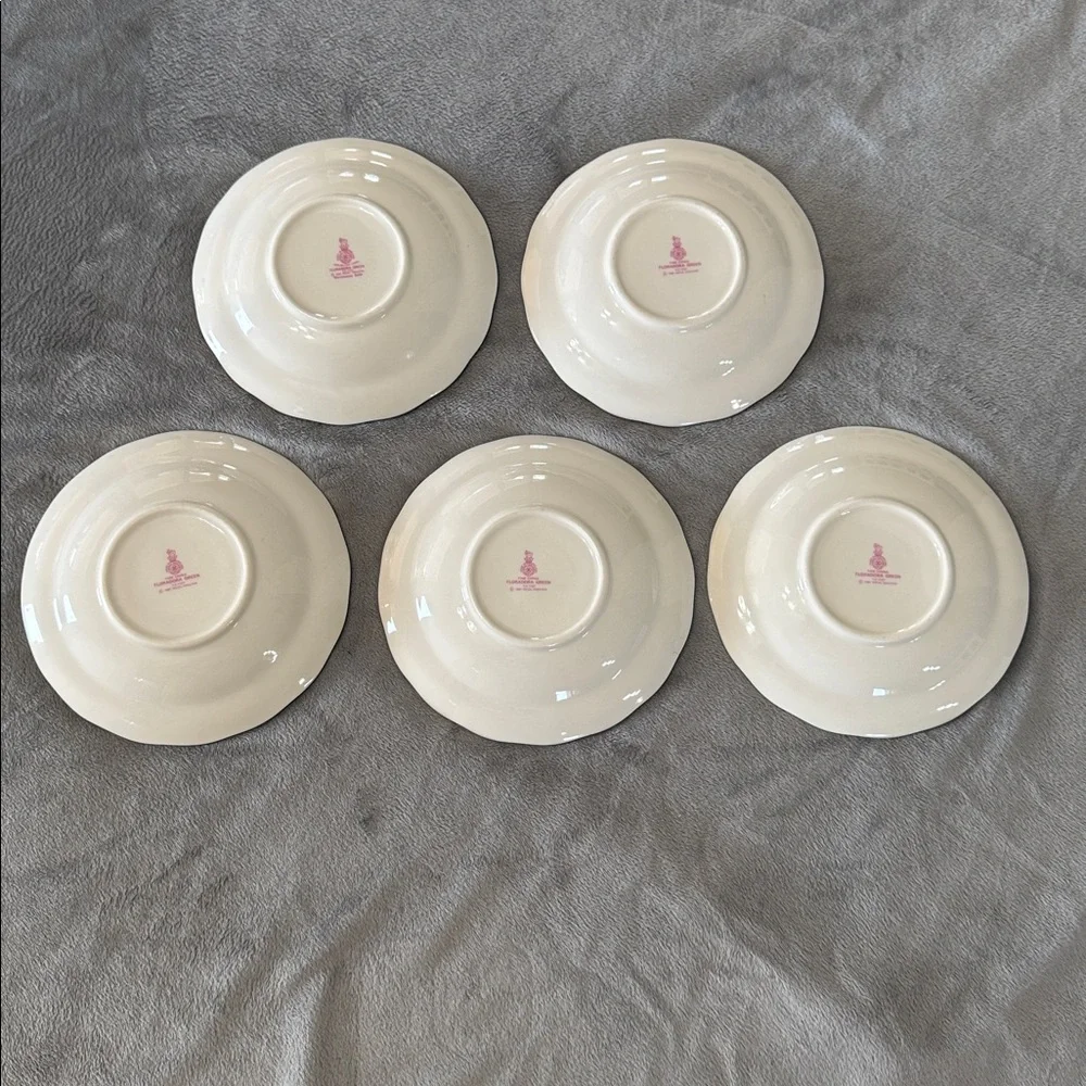 Royal Doulton Floradora Green 1981 Tea Cup Saucer Set of 5 Fine China‎ Vintage